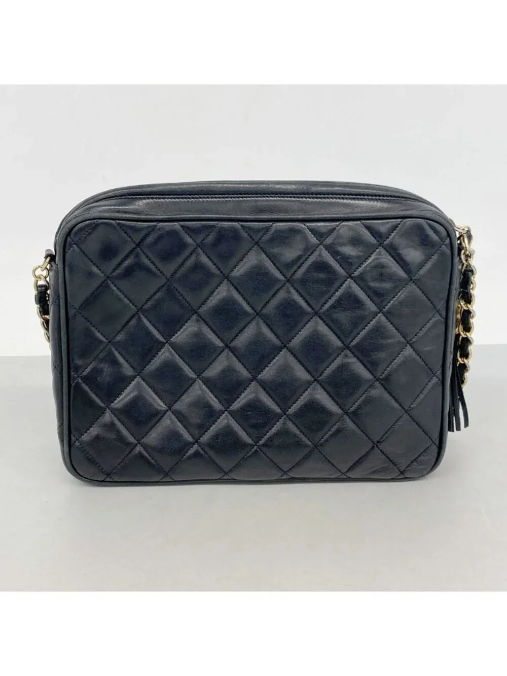 Chanel Shoulder Bag Quilted Lambskin Black Gold